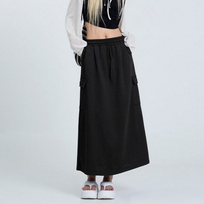 코튼클로젯 여성용 스판 밴딩 트레이닝 카고 롱 스커트