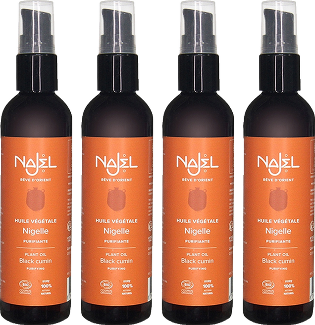 NAJEL 有機黑種籽草按摩護理油 身體 + 頭髮用, 125ml, 4瓶