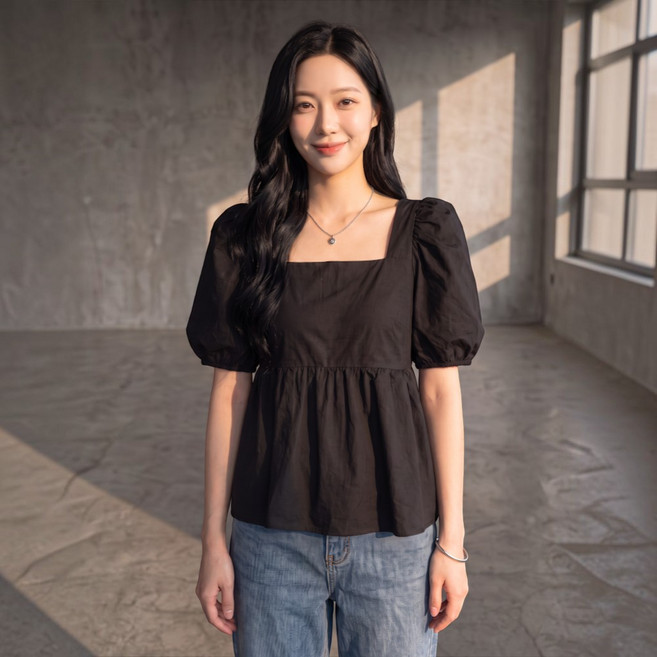 PEONIST 可愛泡泡袖短袖襯衫