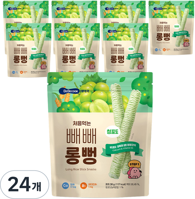 BEBECOOK 孩童更美味棒狀米餅, 青葡萄, 30g, 24個