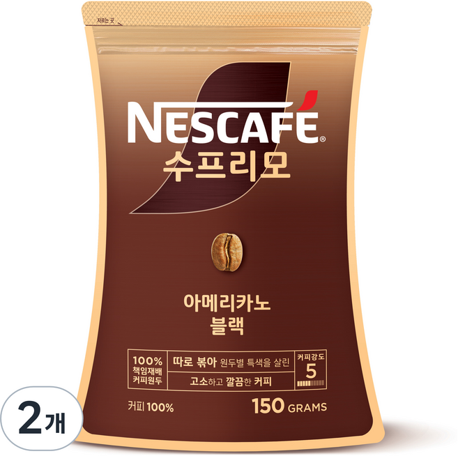 네스카페수프리모 아메리카노 블랙 파우치, 150g, 1개입, 2개