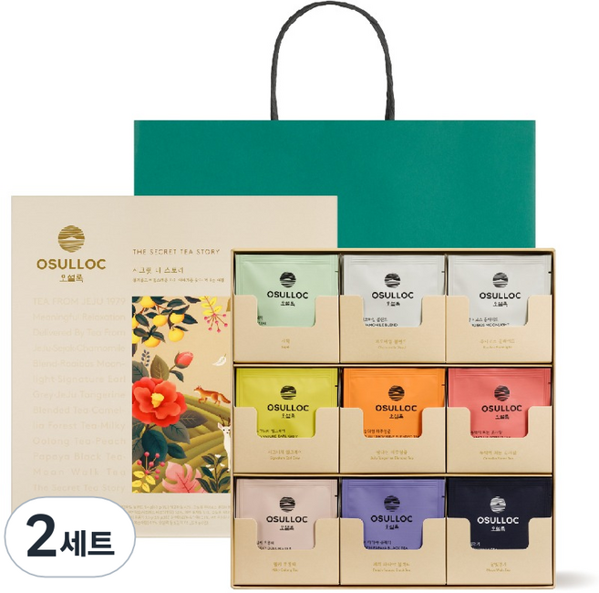 OSULLOC 秘密茶故事9種 x 3入 禮盒組 + 三角茶包, 雪綠茶包9種, 2組