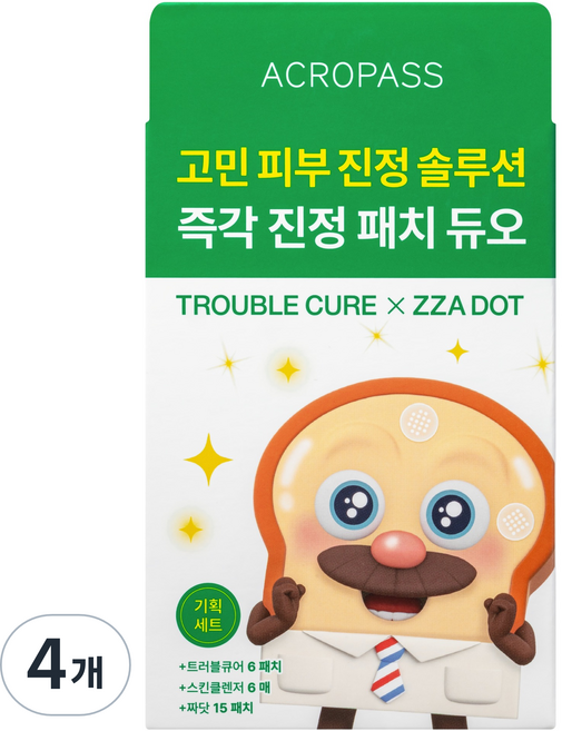 아크로패스 브레드이발소 트러블큐어 마이크로콘 패치 x 짜닷 진정 패치 듀오, 4개, 1개입