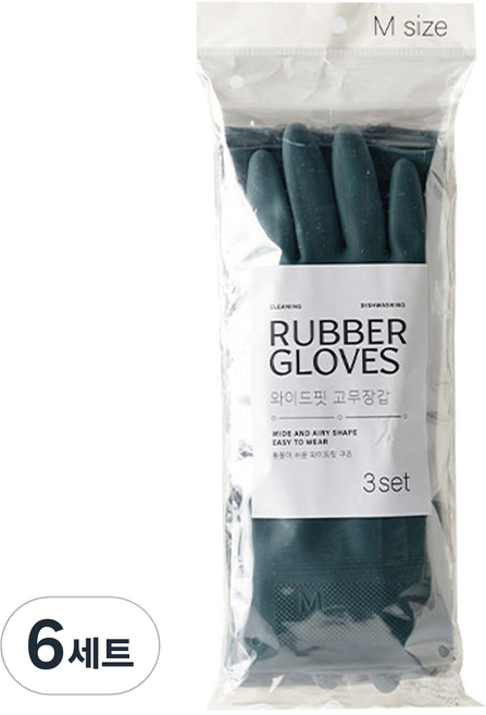 모던하우스 모던 와이드핏 고무장갑 양손착용 3P세트, 그린, 중(M), 6세트