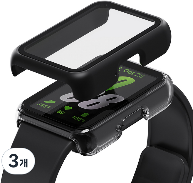 칸탐 갤럭시 핏3 호환 풀커버 강화유리 케이스 2p 세트, 투명+무광블랙, 3개