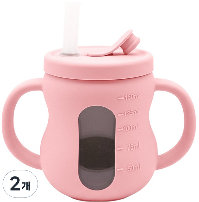 맘앤리틀 베이비 땅콩 실리콘 3in1 빨대컵, Strawberry milk, 2개, 150ml