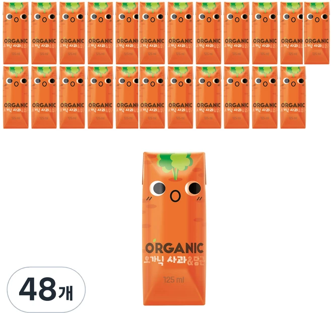 롯데칠성음료 크니쁘니 오가닉 사과 & 당근 주스, 125ml, 48개 - 쿠팡