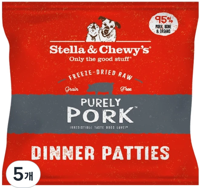 스텔라앤츄이스 전연령 강아지 동결건조 디너패티 사료, 돼지, 10g, 5개 - 쿠팡