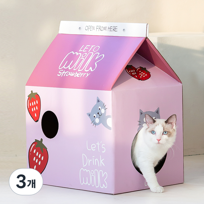 레토 고양이 스크래쳐 숨숨집 세트, 딸기, 3개