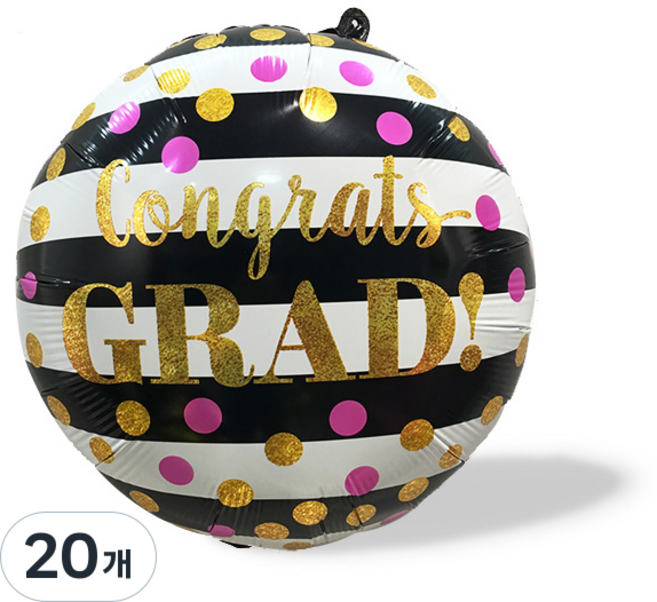 와우파티코리아 졸업 블랙 스트라이프 라운드 풍선, 혼합색상, 20개