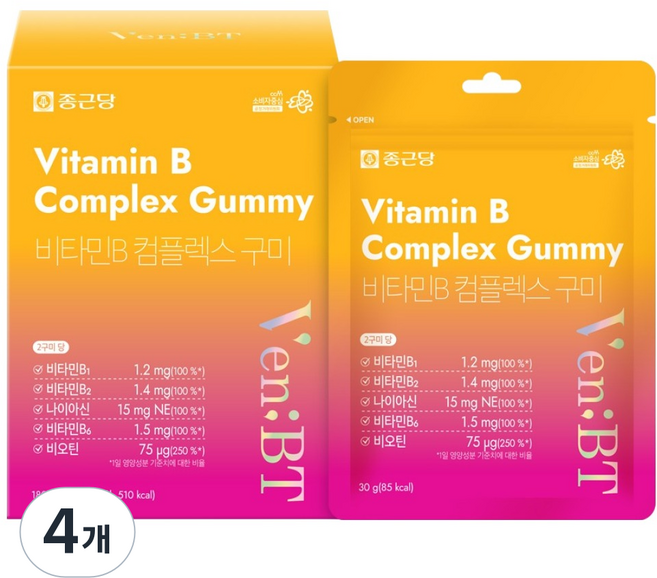 벤비티 데일리 케어 제로슈가 비타민B 구미 60p, 180g, 4개