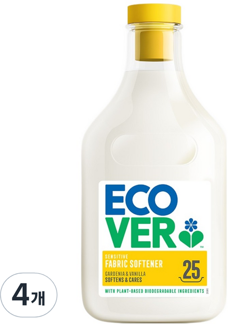 에코버 섬유유연제 뉴 치자꽃&바닐라향 본품, 750ml, 4개