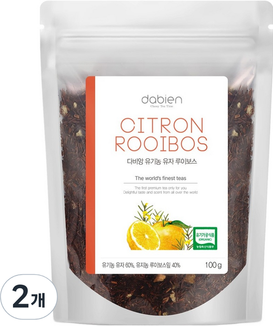 다비앙 유기농 유자 루이보스 잎차, 100g, 2개