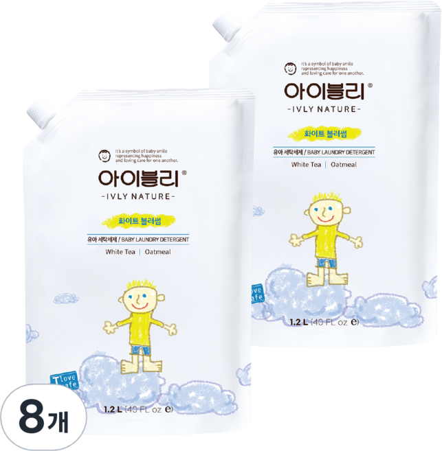 아이블리네이처 유아 세제 화이트 블러썸향, 8개, 1.2L