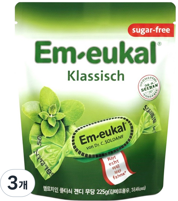 엠오이칼 클래식 무설탕 스텐딩백, 225g, 3개