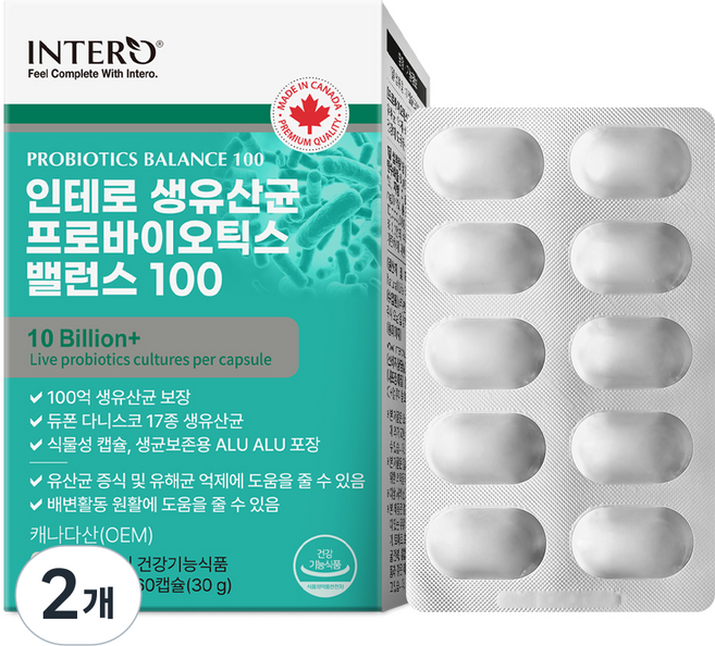 인테로 생유산균 프로바이오틱스 밸런스100, 60정, 2개
