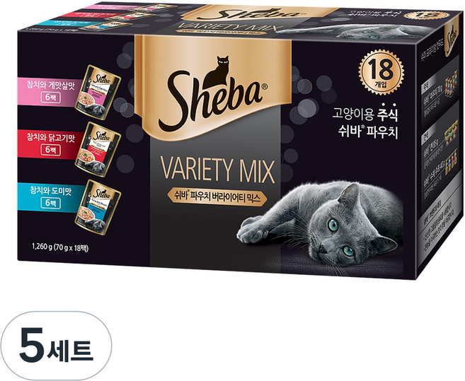쉬바 12개월 이상 고양이 버라이티 믹스 주식파우치 3종 x 6p 세트, 닭, 1.26kg, 5세트