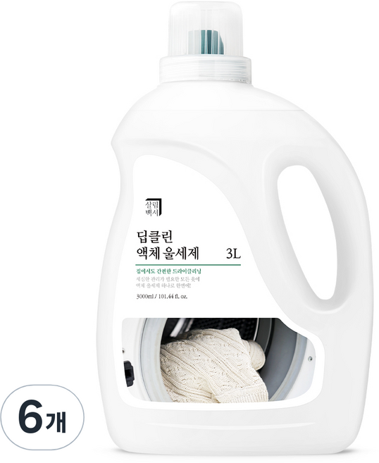 살림백서 딥클린 액체 울 세제 본품, 3L, 6개