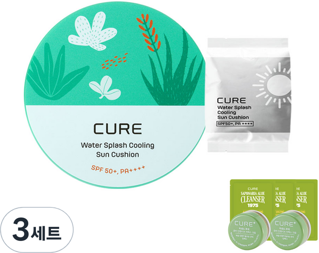 김정문알로에 큐어 선쿠션 SPF50+ PA++++ 25g + 리필 25g + 체험키트, 3세트