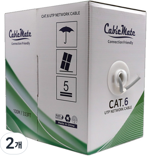 케이블메이트 CAT.6 UTP 기가 제작용 박스형 랜케이블 CM1171, 회색, 2개, 100m