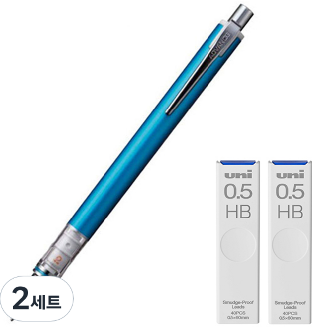 Uni 三菱鉛筆 KURU TOGA Advance Standard 自動鉛筆 藍色 M5-559 + Kuru Toga 專用筆芯 HB 2入組, 0.5mm, 2套