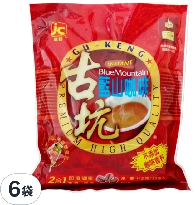 JIAN CHUAN 建銓 古坑藍山2合1咖啡, 11g, 25包, 6袋