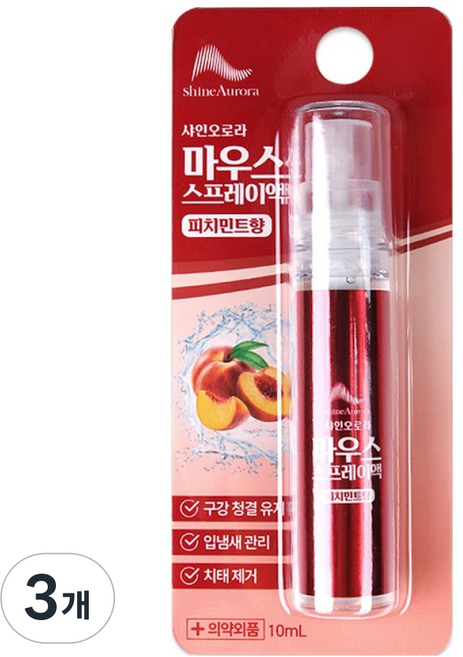 샤인오로라 마우스 스프레이액 피치민트향, 3개, 10ml