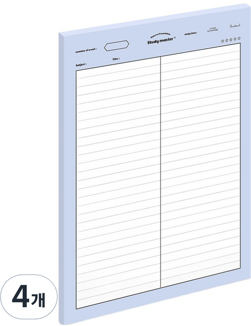 뮤니드 서브젝트 세로 2분할 라인 노트패드 B5, 블루, 4개, 50매