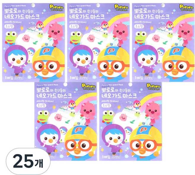 모린 뽀로로와 친구들의 네오가드 마스크 초소형 9 x 12 cm, 25개, 민트