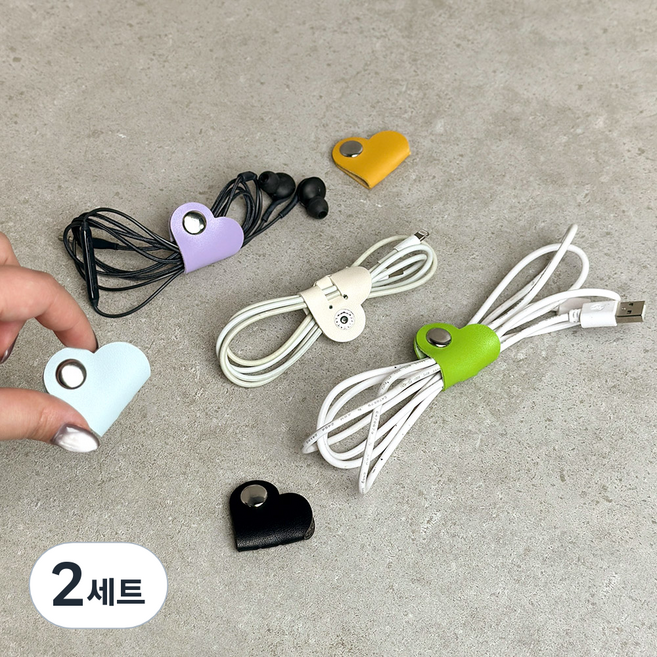 모나코올리브 하트 똑딱이 케이블 정리 홀더 6종 세트, 2세트, 혼합색상