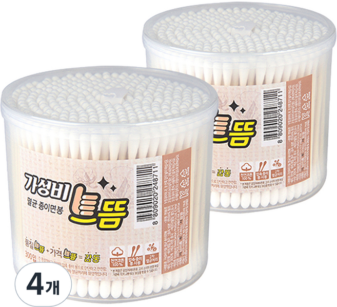 가성비으뜸 멸균 종이 미용면봉, 300개입, 4개