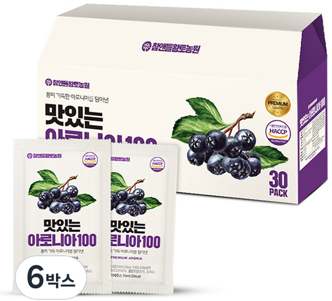 참앤들황토농원 맛있는 아로니아100 즙 30p, 2.1L, 6박스