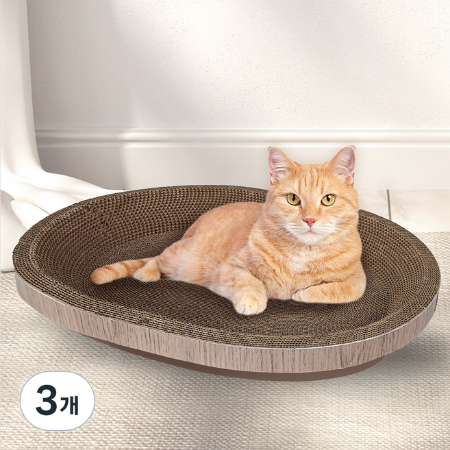 펫샵 타원형 캣스크래쳐, 우드베이지, 3개