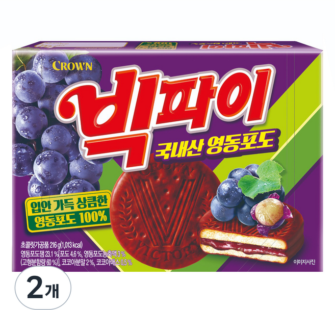 빅파이 영동포도 과자파이 중, 216g, 2개