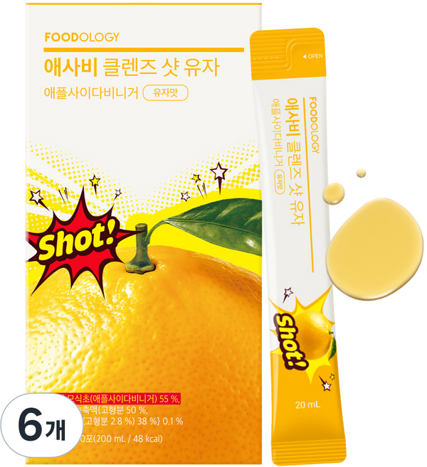 푸드올로지 당제로 고함량 애사비 클렌즈 샷 유자맛, 6개, 10회분