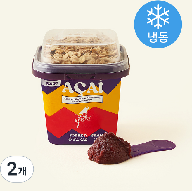 오크베리 아사이볼 소르베 미니오크 딸기 앤 바나나 아이스크림 (냉동), 195g, 2개, 1개입