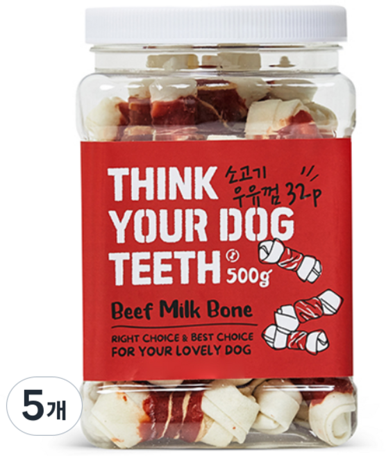 띵크유어도그티 강아지 딩고껌 대용량, 소고기 본, 500g, 5개
