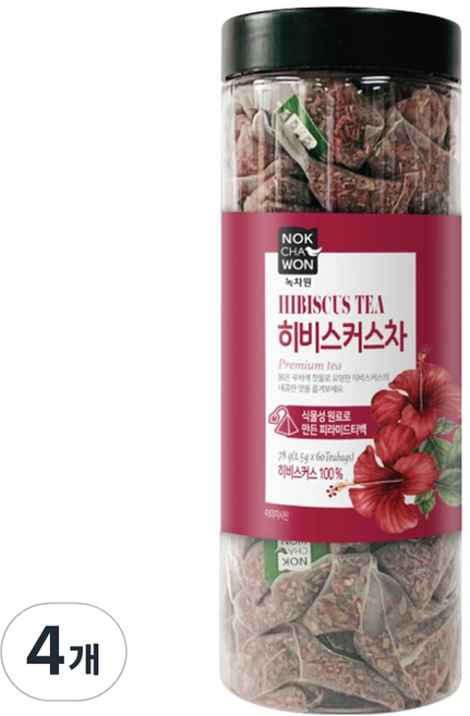 녹차원 히비스커스 허브차, 1.5g, 60개입, 4개