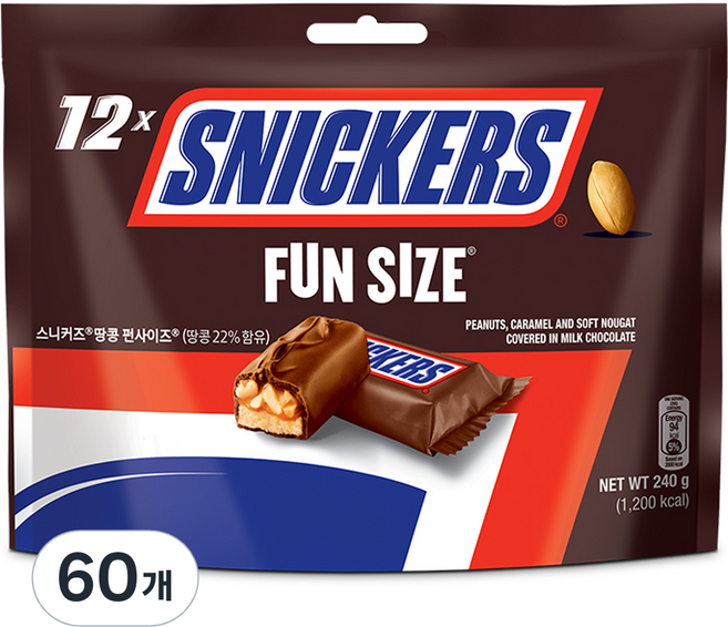 스니커즈 펀사이즈 초콜릿, 20g, 60개