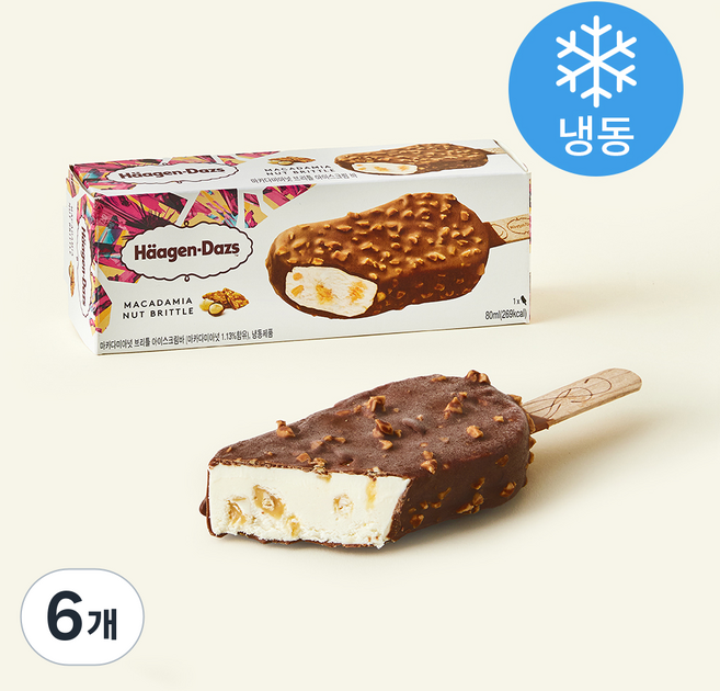 하겐다즈 스틱바 마카다미아넛 브리틀 아이스크림 (냉동), 6개, 1개입, 80ml