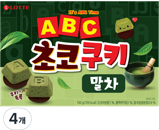 롯데웰푸드 ABC 초코쿠키 말차, 130g, 4개