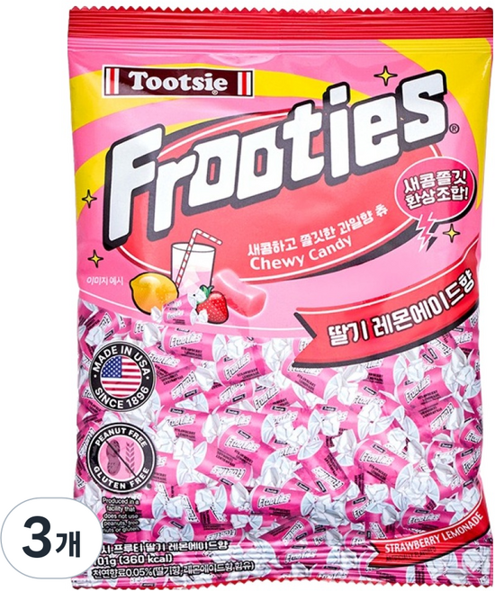 투시 프루티 딸기 레몬에이드향 츄잉 캔디, 3개, 101g