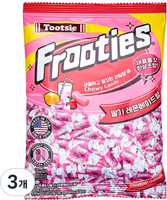 투시 프루티 딸기 레몬에이드향 츄잉 캔디, 3개, 101g - 쿠팡