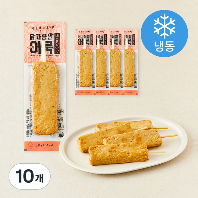 바르닭 닭가슴살 어묵바 매콤한맛 (냉동), 80g, 10개