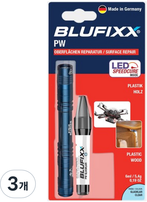 BLUFIXX UV LED 固化黏著劑 PW 木材/塑膠用, 3個