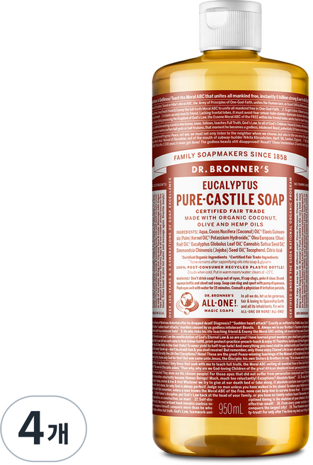 닥터브로너스 유칼립투스 퓨어 캐스틸 솝 바디워시, 950ml, 4개