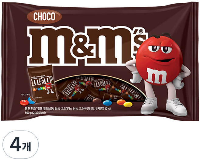 엠앤엠즈 밀크 펀사이즈 초콜릿, 500g, 4개