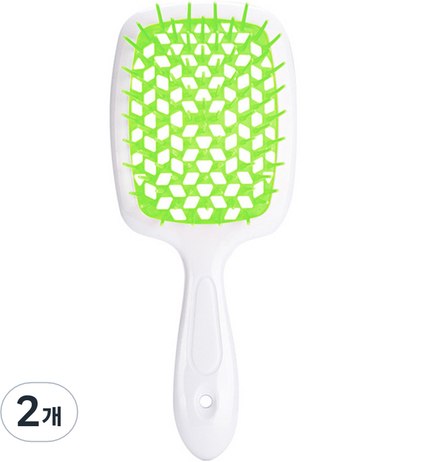 리빙홈디테일 볼륨 헤어브러쉬, 화이트핸들 + 잔디그린, 2개