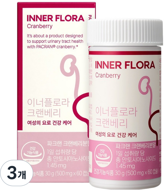 유한건강생활 뉴오리진 이너플로라 요로건강 크랜베리 30g, 60정, 3개