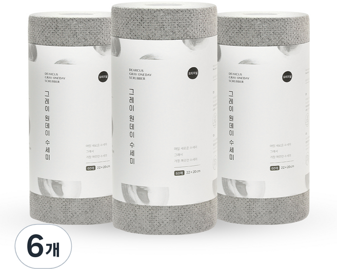 디어커스 원데이 수세미, 그레이, 60개, 6개